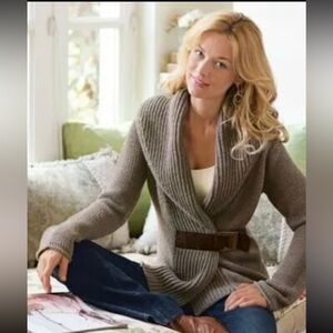 Soft Surroundings Sweater Shawl Cardigan Belted Chunky Knit.